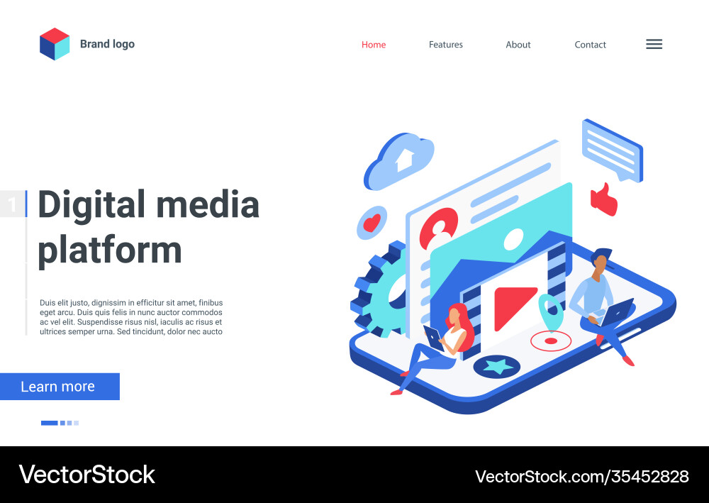 Digital media platform landing page users upload vector image