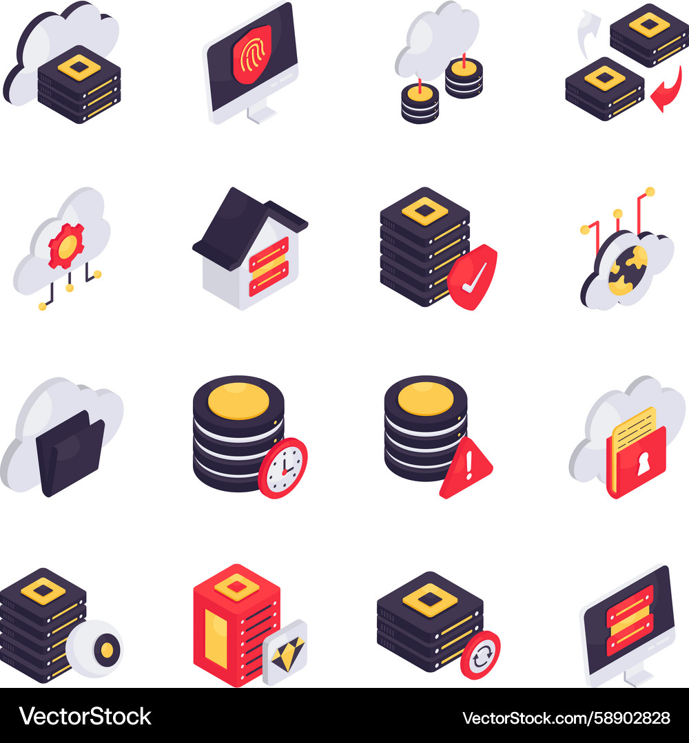 Isometric Data Server & Database Icons Vector Image