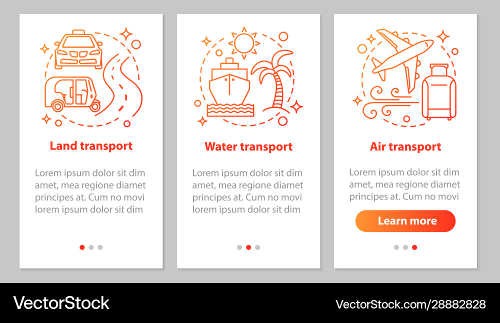Modes transports onboarding mobile app page Modes transports onboarding mobile app page vector image