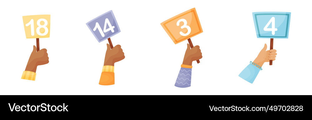 Numbers in raised up hands as numeric scorecard Numbers in raised up hands as numeric scorecard vector image
