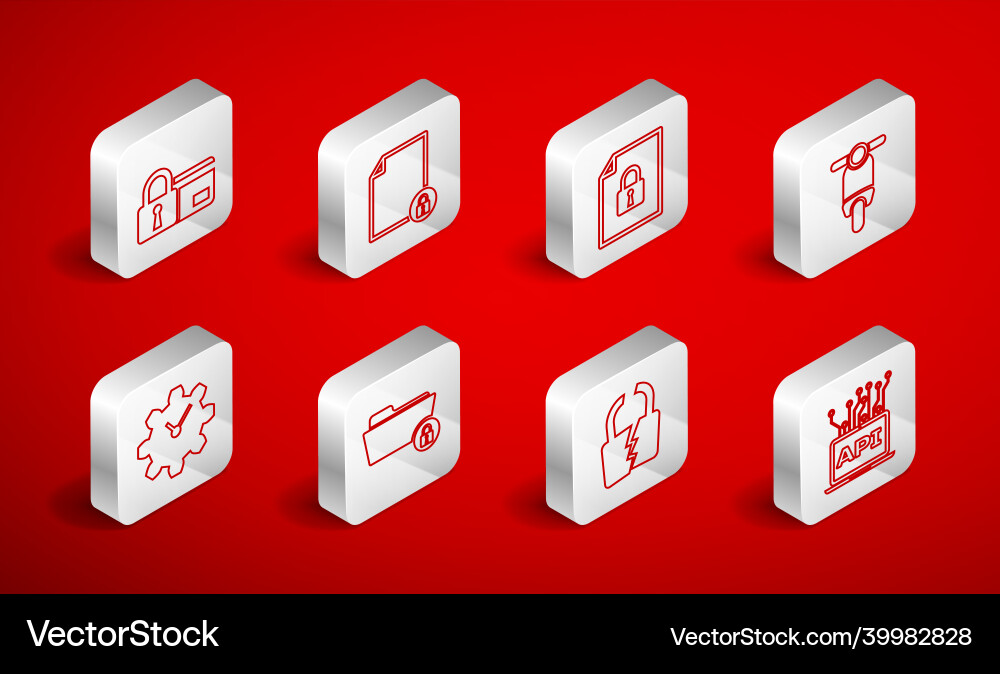 Set line computer api interface document and lock vector image