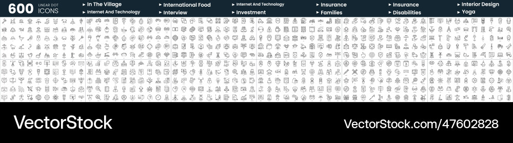 Set of 600 thin line icons in this bundle include Set of 600 thin line icons in this bundle include vector image
