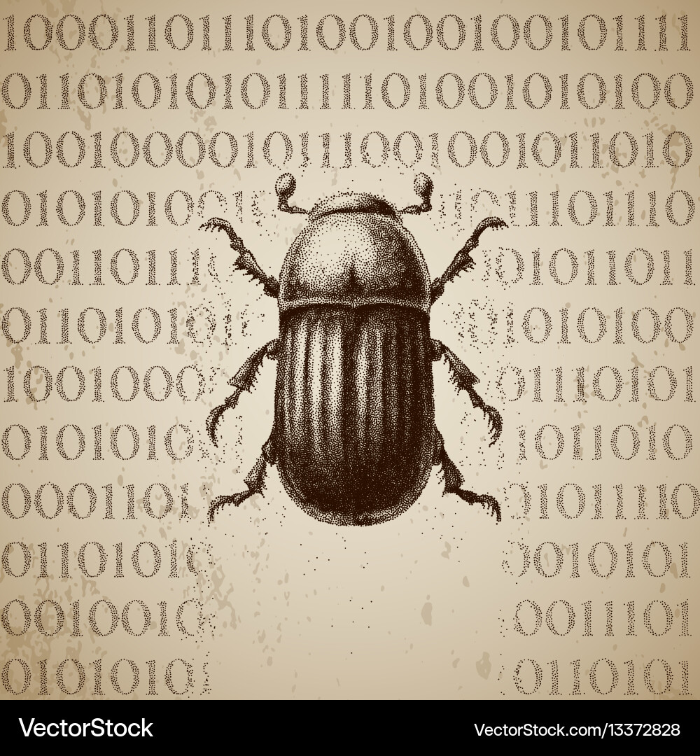 Software bug breaking binary code vector image