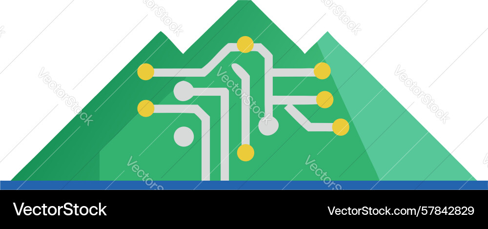 Circuit mountain data flow tech nature fusion vector image