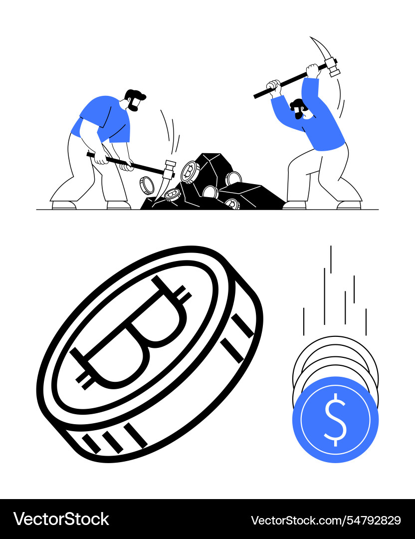 Cryptocurrency mining process with miners Cryptocurrency mining process with miners vector image