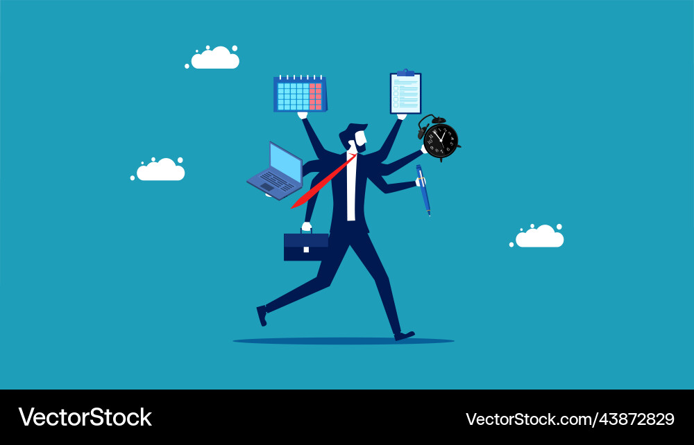 Employees working on multiple tasks at the same Employees working on multiple tasks at the same vector image