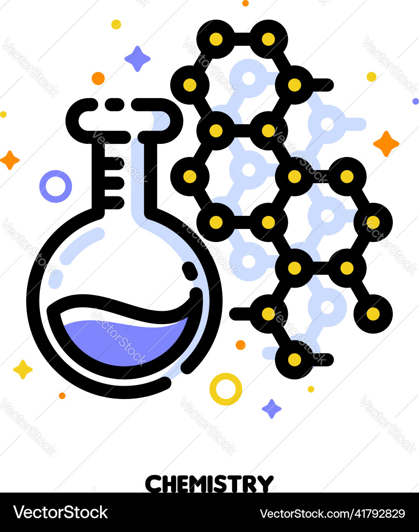Flask with Molecule Icon - Science Vector Image
