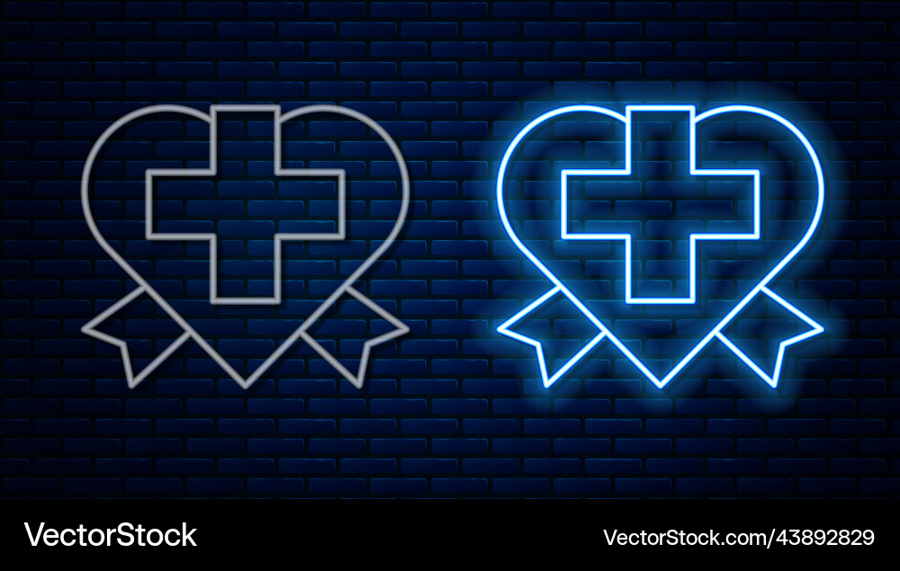 Glowing neon line heart with a cross icon isolated Glowing neon line heart with a cross icon isolated Vector Image