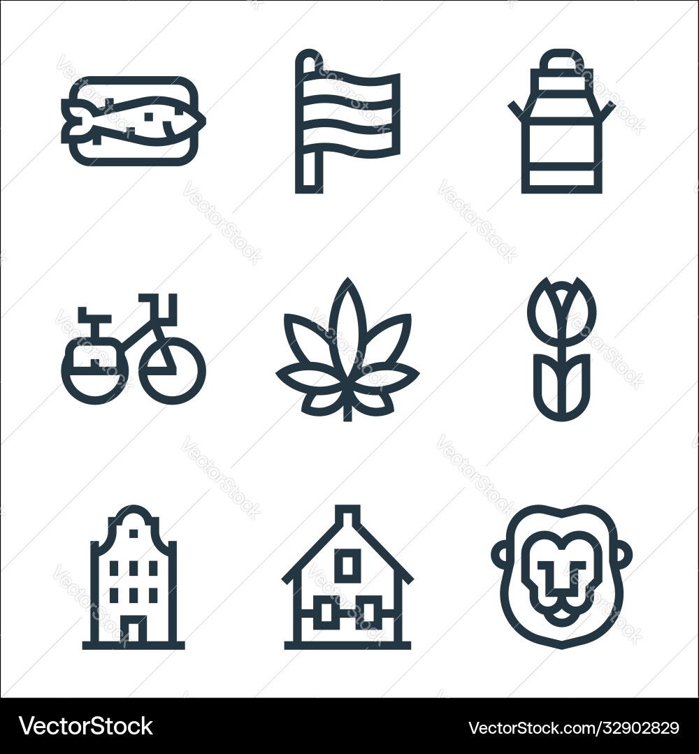 Holland line icons linear set quality Holland line icons linear set quality vector image