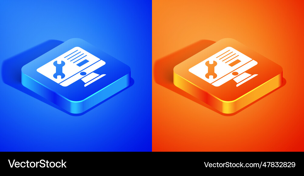 Isometric computer monitor with wrench icon Isometric computer monitor with wrench icon vector image