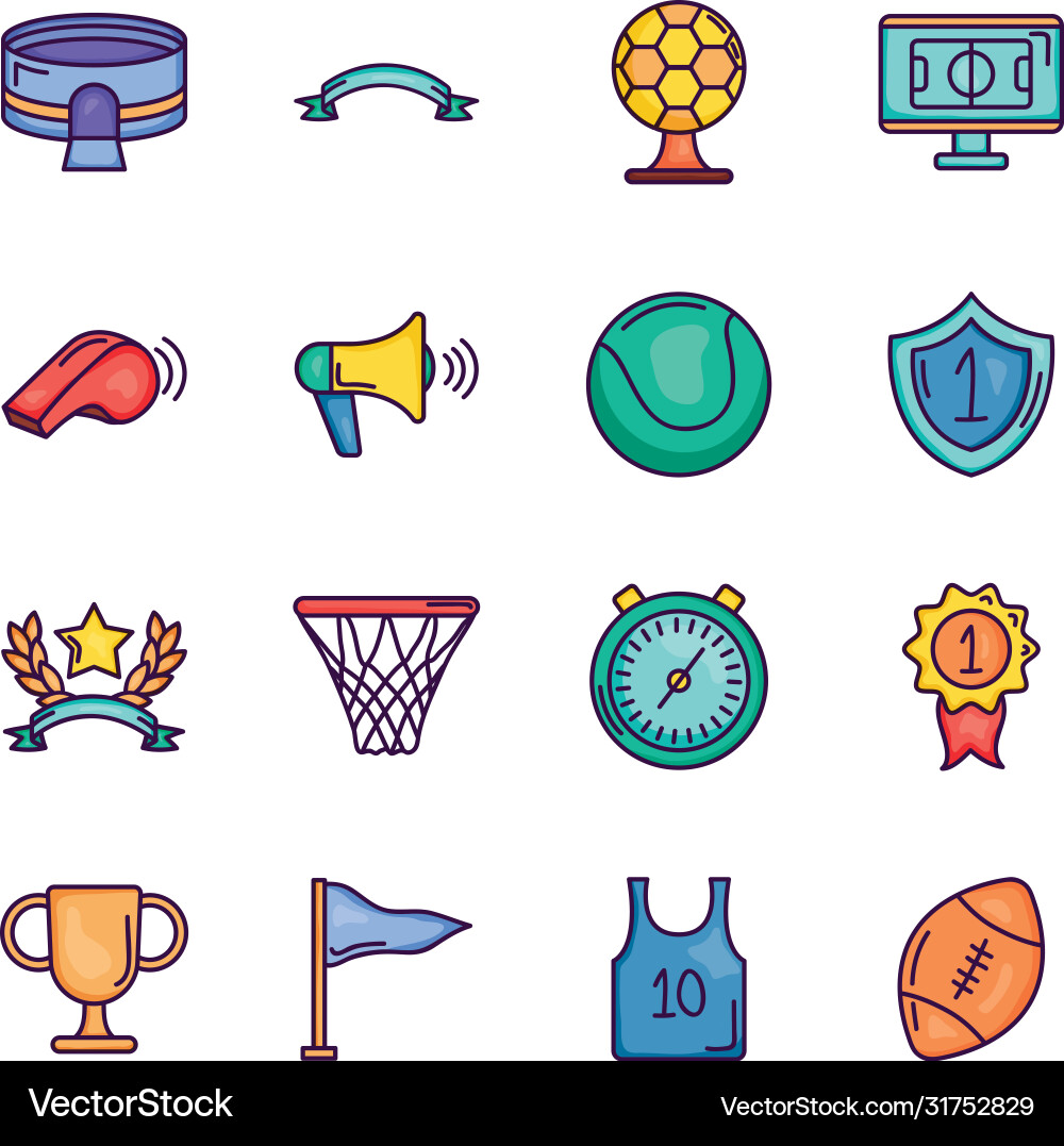 Megaphone and game event icon set line color Megaphone and game event icon set line color vector image