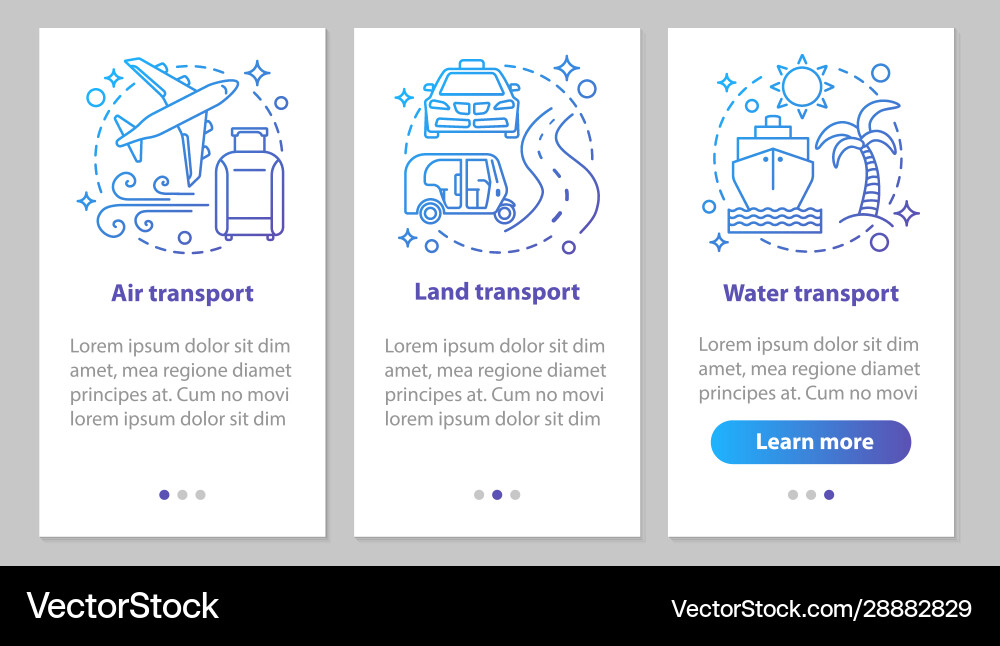 Modes transports onboarding mobile app page Modes transports onboarding mobile app page vector image