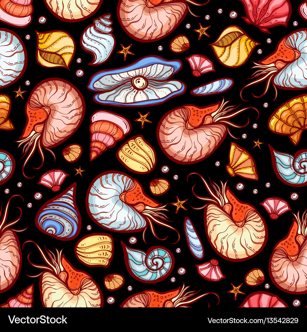 Nautilus and shell seamless pattern vector image