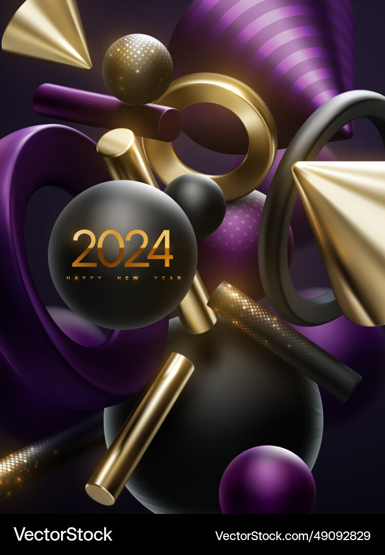 Numbers 2024 and abstract geometric 3d shapes Numbers 2024 and abstract geometric 3d shapes vector image