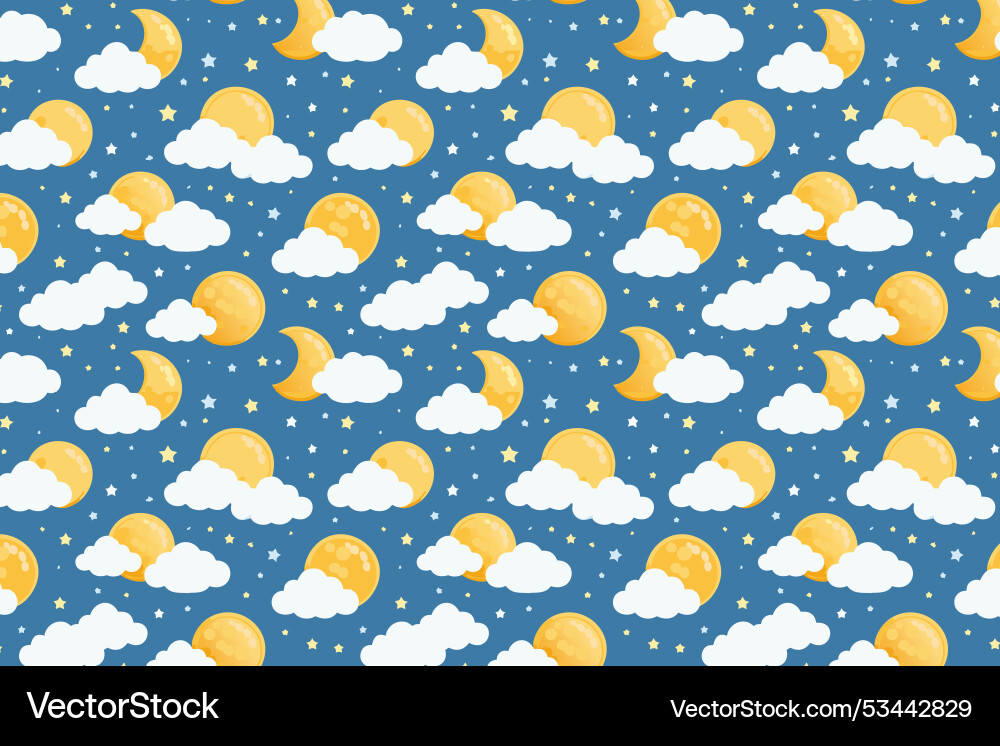 Seamless pattern with clouds moon and stars Seamless pattern with clouds moon and stars vector image