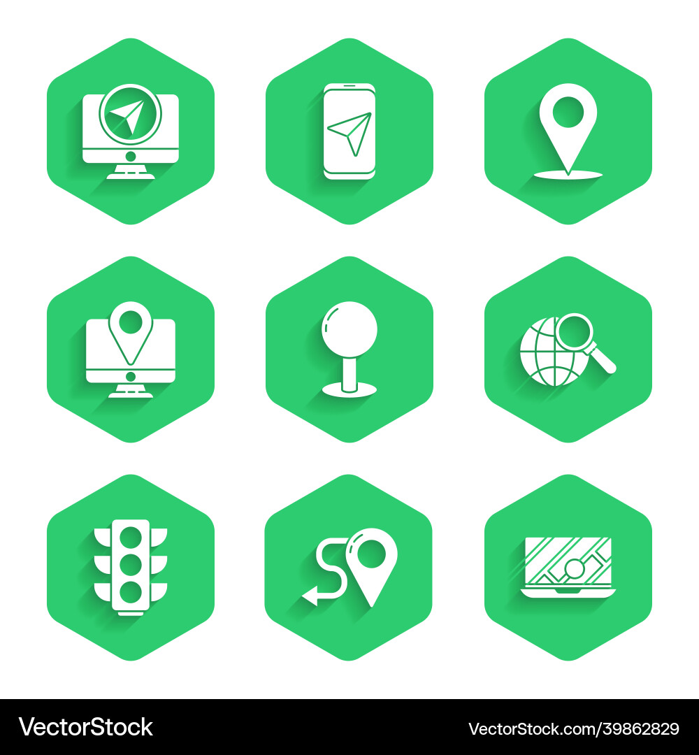 Set push pin route location city map navigation Set push pin route location city map navigation Vector Image