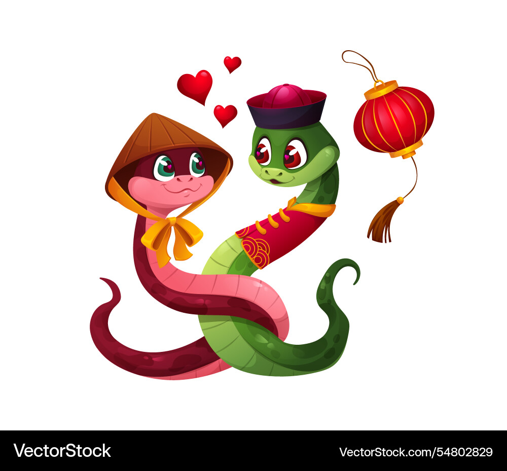 Valentine day cartoon snakes characters in love Valentine day cartoon snakes characters in love vector image