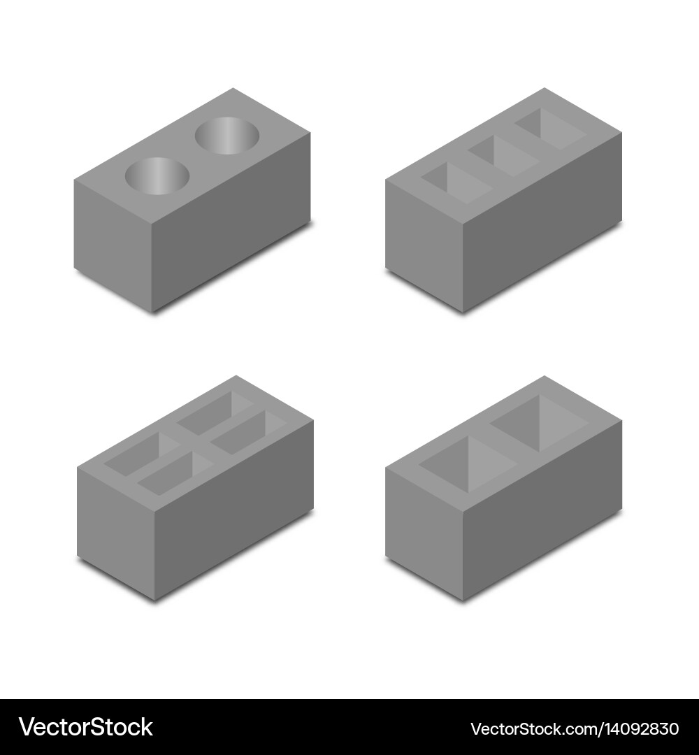 A set of isometric cinder blocks Vector Image
