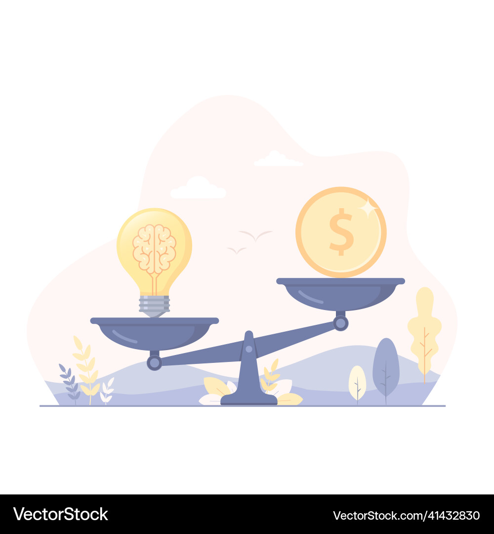 Bulb Idee und Geldmünze auf Waagen flaches Design Bulb Idee und Geldmünze auf Waagen flaches Design vektorbild