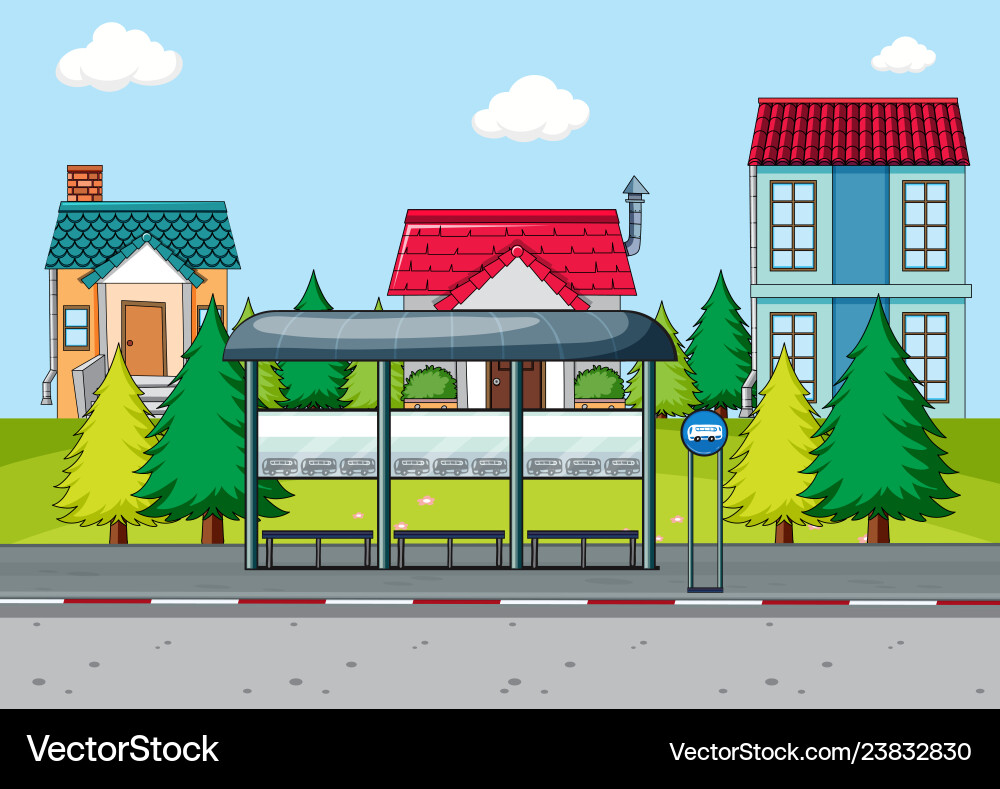 Bus Stop Scene - Simple vector image