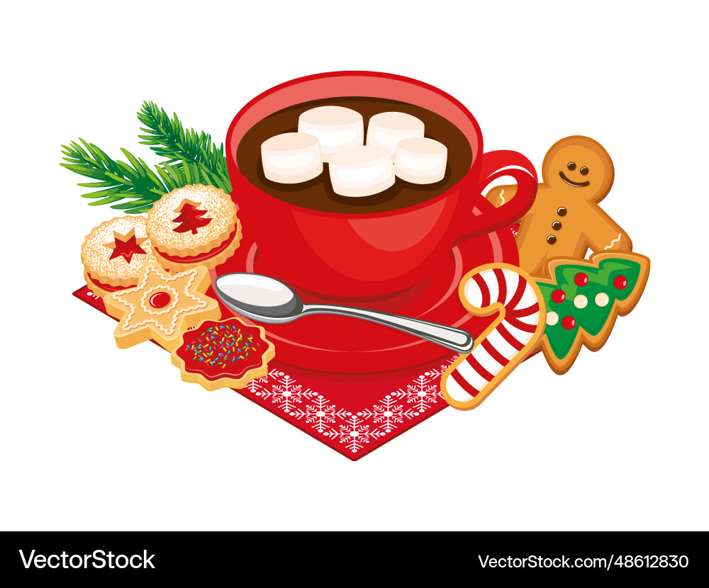 Cup of hot chocolate and christmas gingerbread Cup of hot chocolate and christmas gingerbread vector image