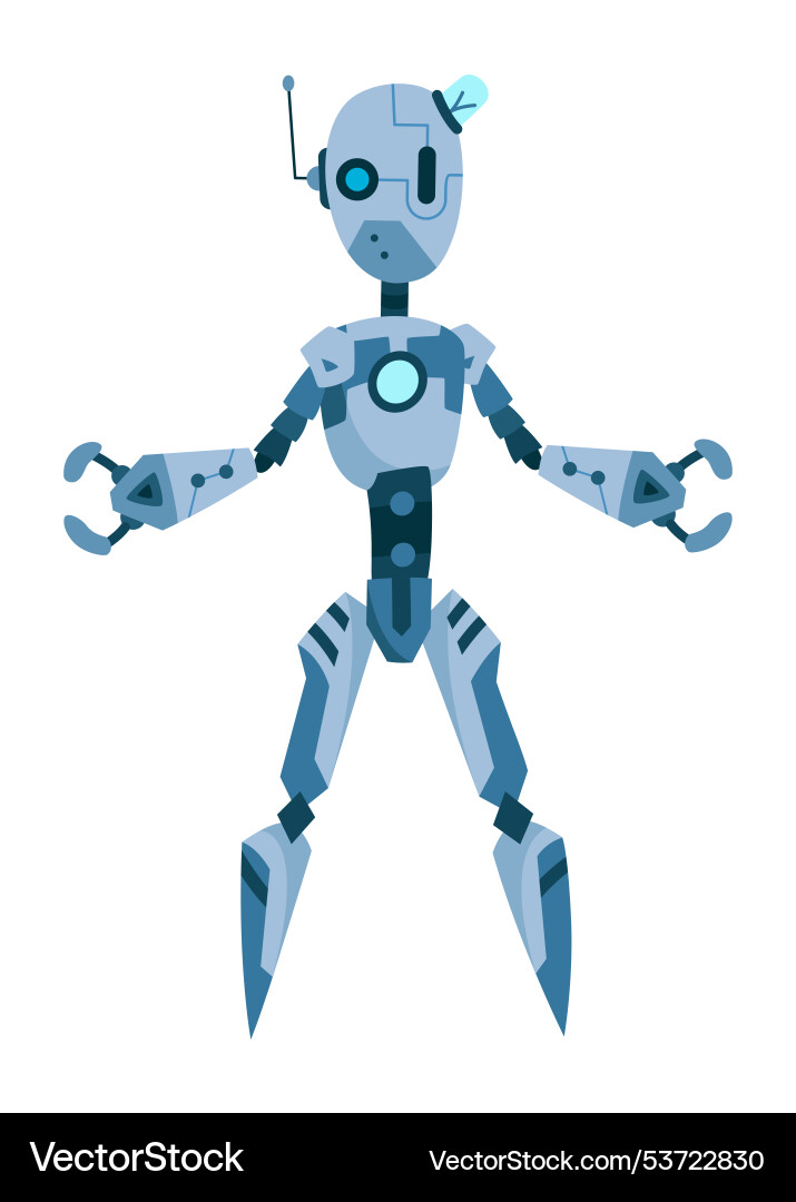 Ein vibrierender und stilisierter blauer Robotercharakter Ein vibrierender und stilisierter blauer Robotercharakter vektorbild