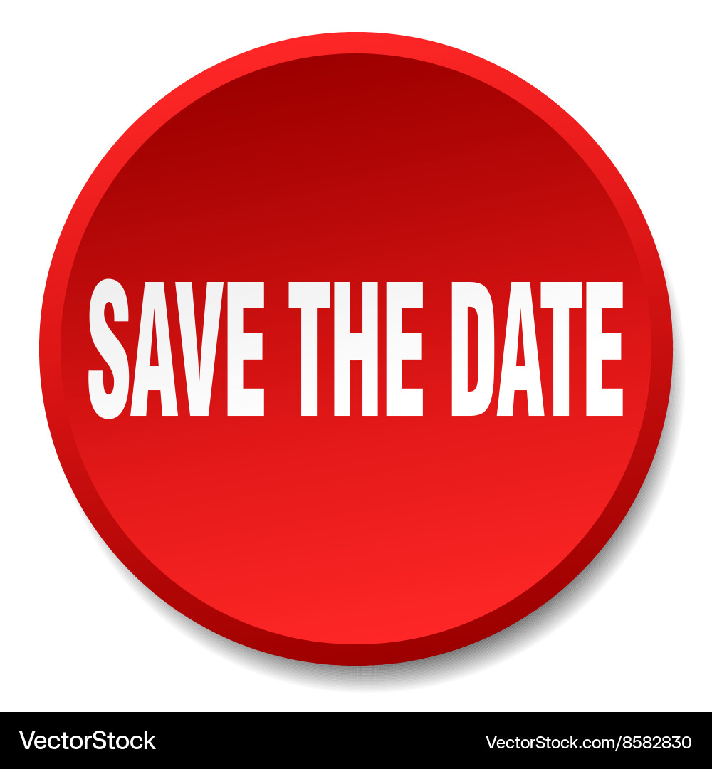 Save the date red round flat isolated push button Vector Image