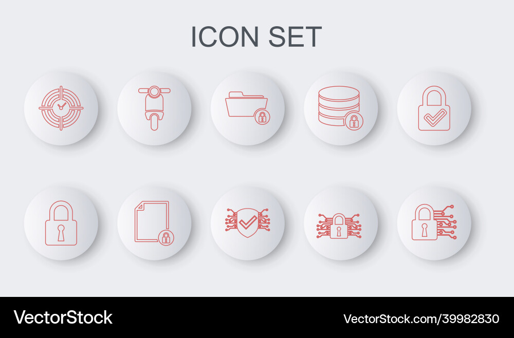 Set line cyber security lock folder Set line cyber security lock folder vector image