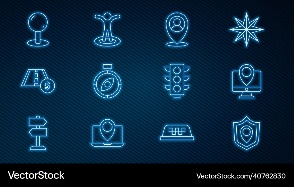 Set line location shield monitor Set line location shield monitor vector image