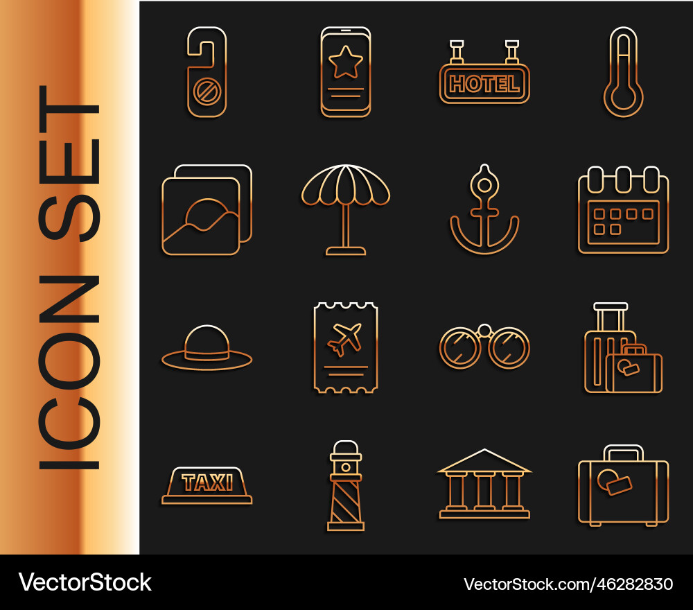 Set line suitcase calendar signboard with text vector image