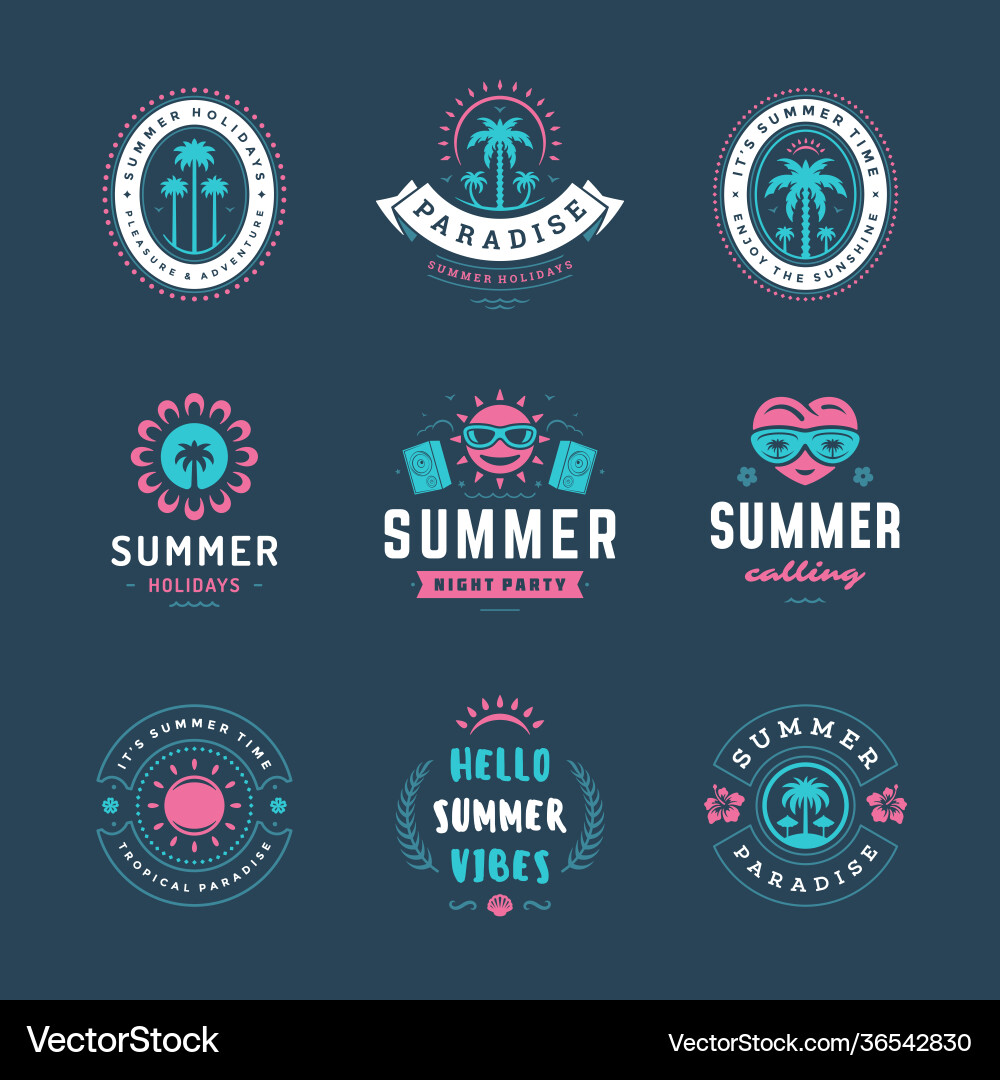 Summer holidays labels and badges retro typography Summer holidays labels and badges retro typography vector image