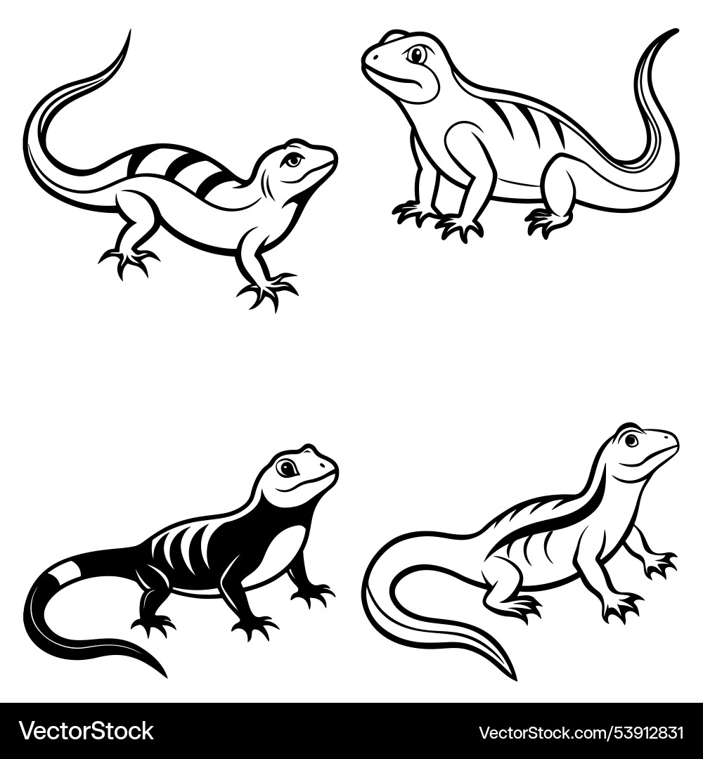 3d rendering of dynamic lizard silhouette line art Vector Image