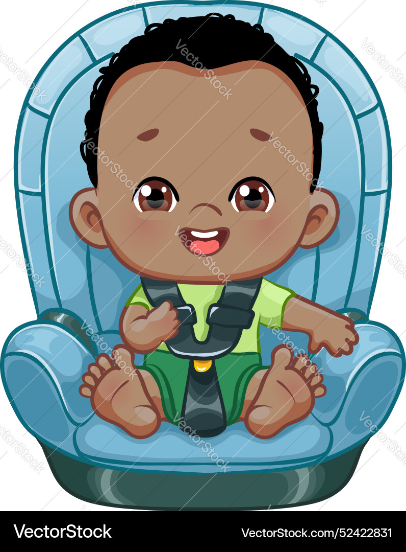 Afrikanische amerikanische Baby-Junge sitzend im Autositz Afrikanische amerikanische Baby-Junge sitzend im Autositz vektorbild