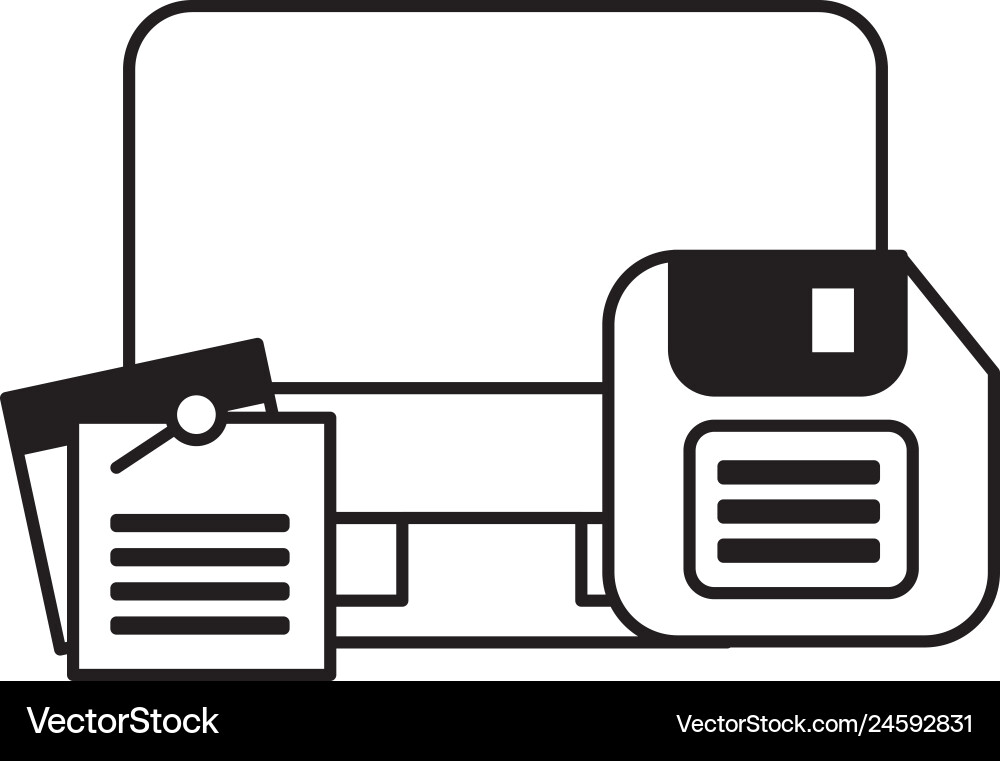 Computer desktop with documents and floppy vector image