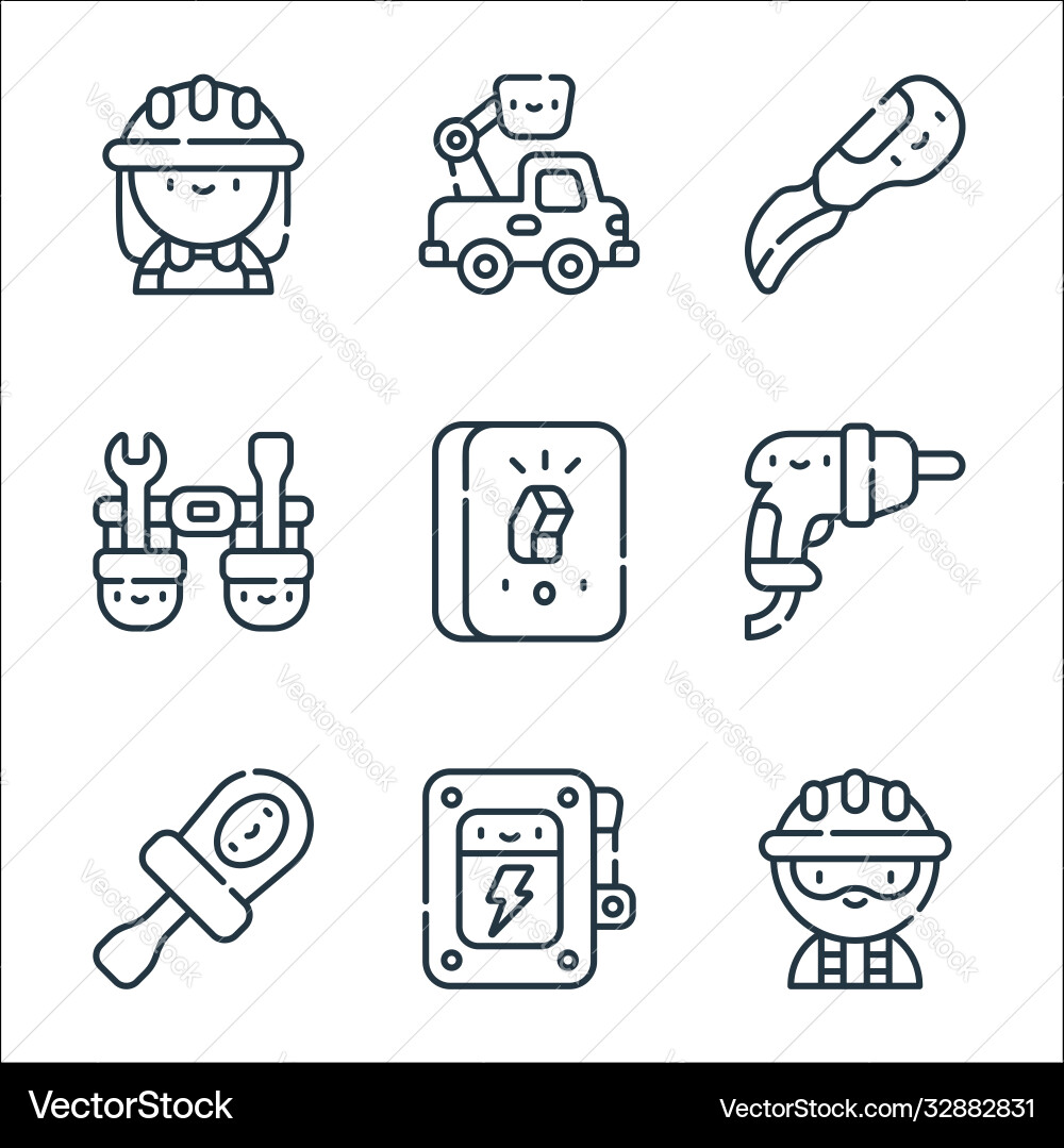 Electrician tools and line icons linear set Electrician tools and line icons linear set vector image