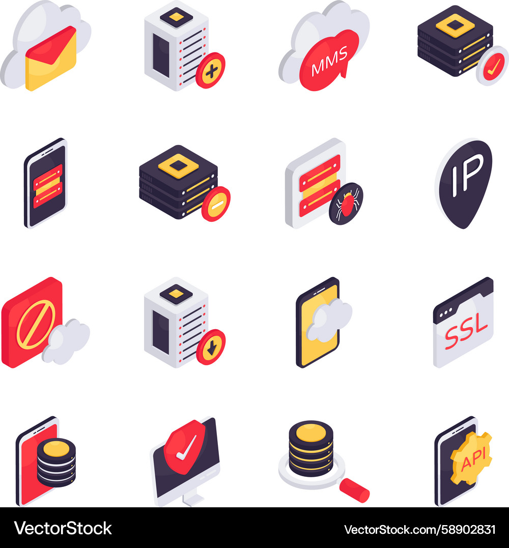 Isometric Cloud & Database Icons Vector Image