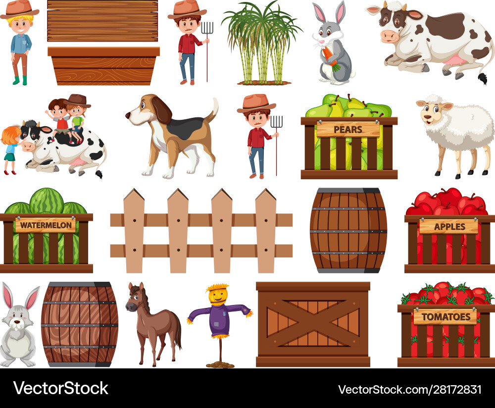 Large set isolated farm objects Vector Image