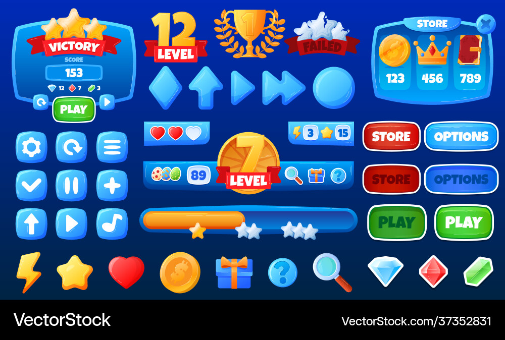 Mobile Game UI Buttons & Icons vector image