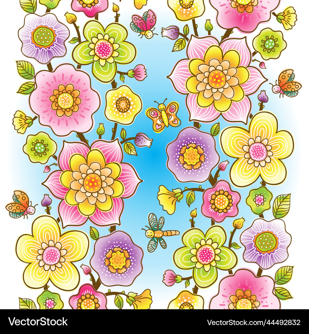 Bright spring seamless pattern with flowers Vector Image
