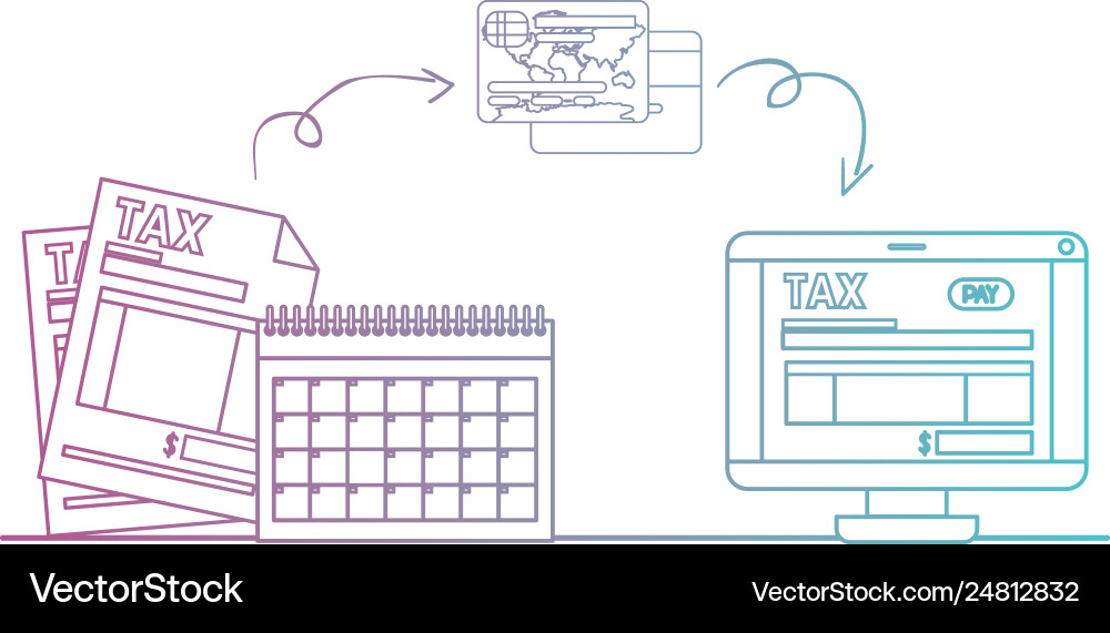 Computer with tax on line and set icons Computer with tax on line and set icons Vector Image