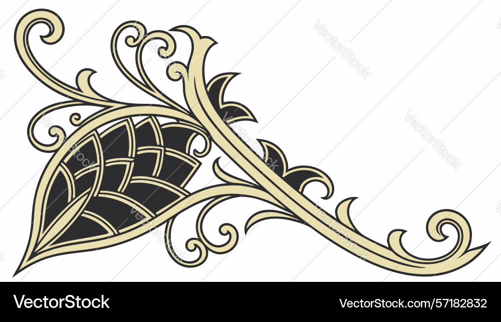 Decorative feathered leaf scroll element design vector image