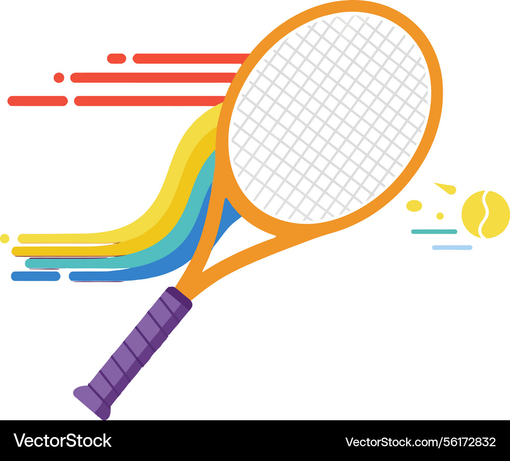 Dynamic tennis racket with colorful motion lines Dynamic tennis racket with colorful motion lines Vector Image