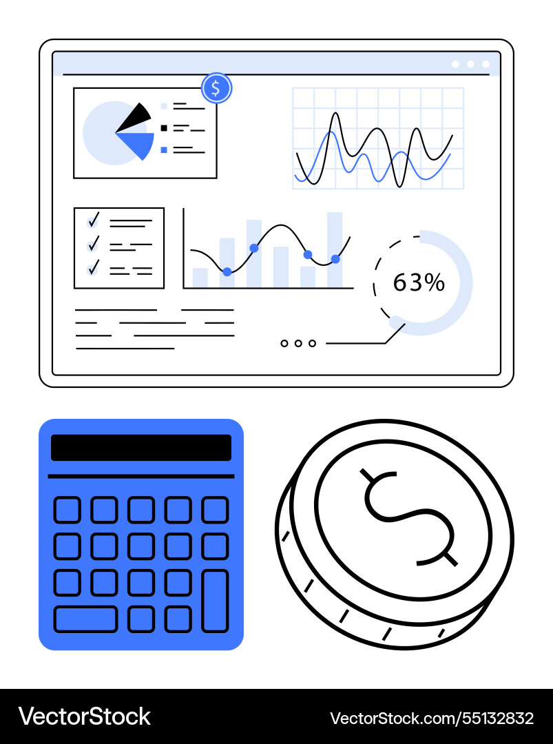 Financial dashboard display with graphs vector image
