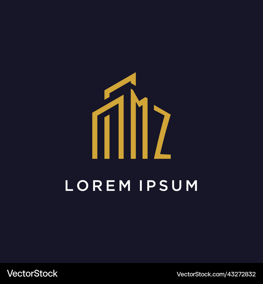 Mz initial monogram with building logo design Mz initial monogram with building logo design Vector Image