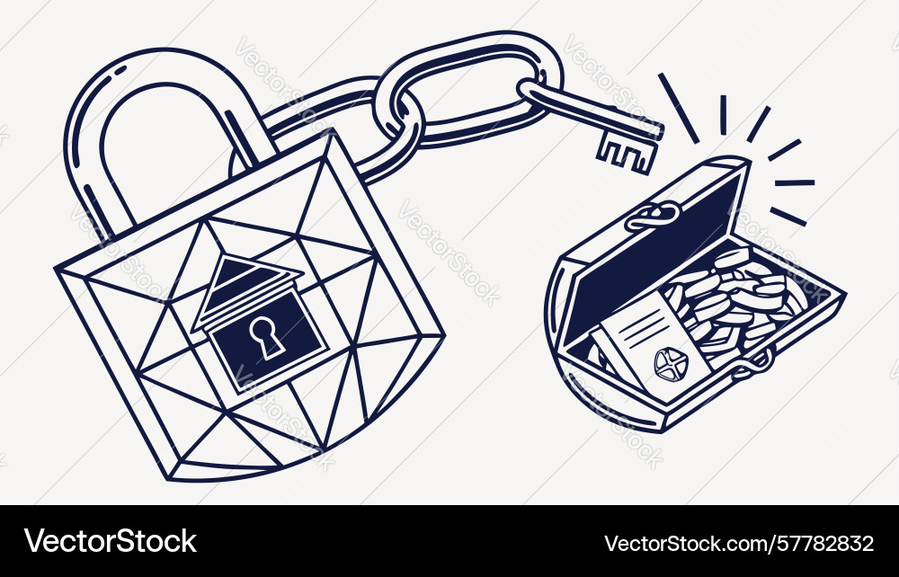 Padlock and open safe for digital security design vector image