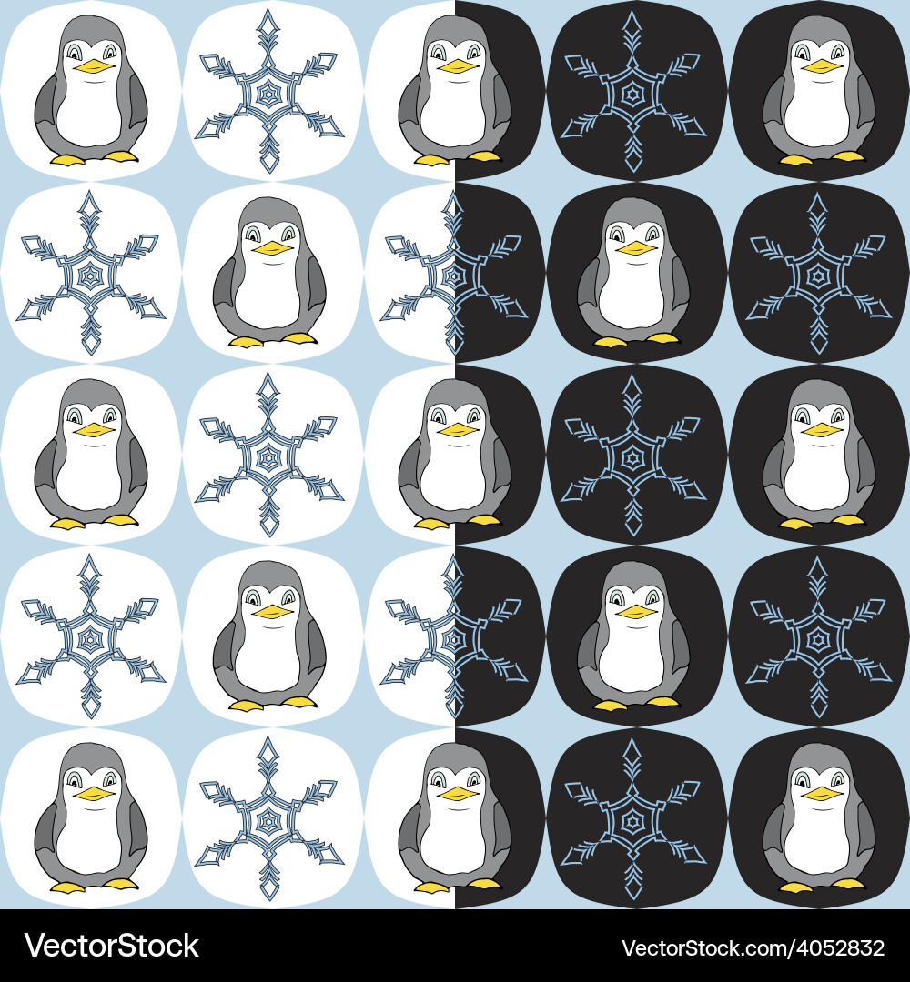 Seamless penguin snowflake pattern Vector Image
