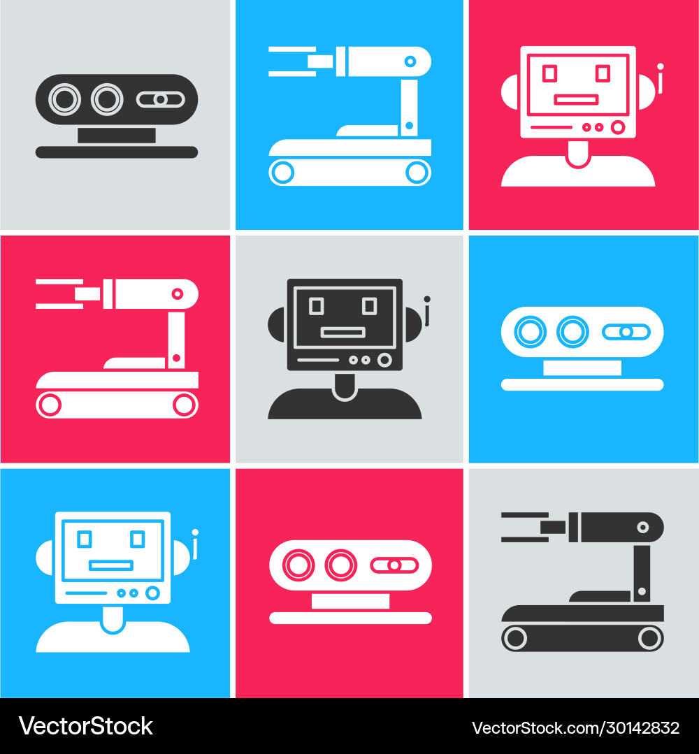 Set 3d scanning system robot and icon vector image