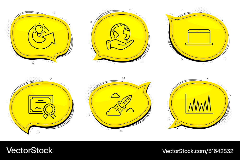 Share idea line graph and laptop icons set Vector Image