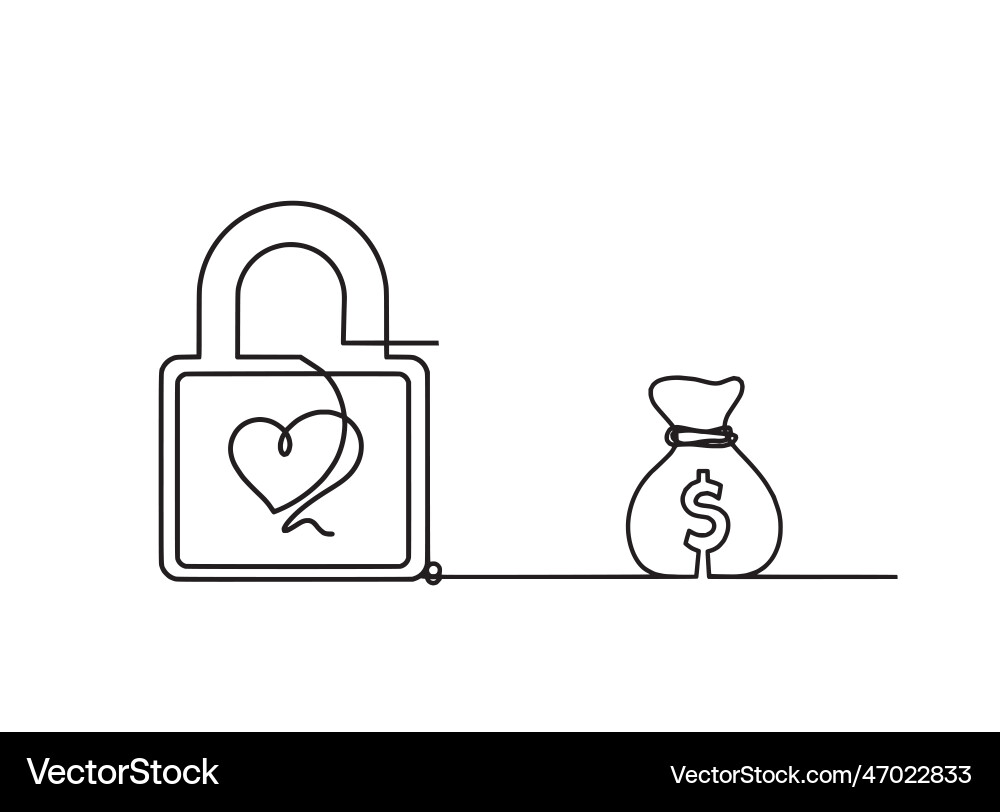 Abstract heart-lock with dollar as continuous vector image