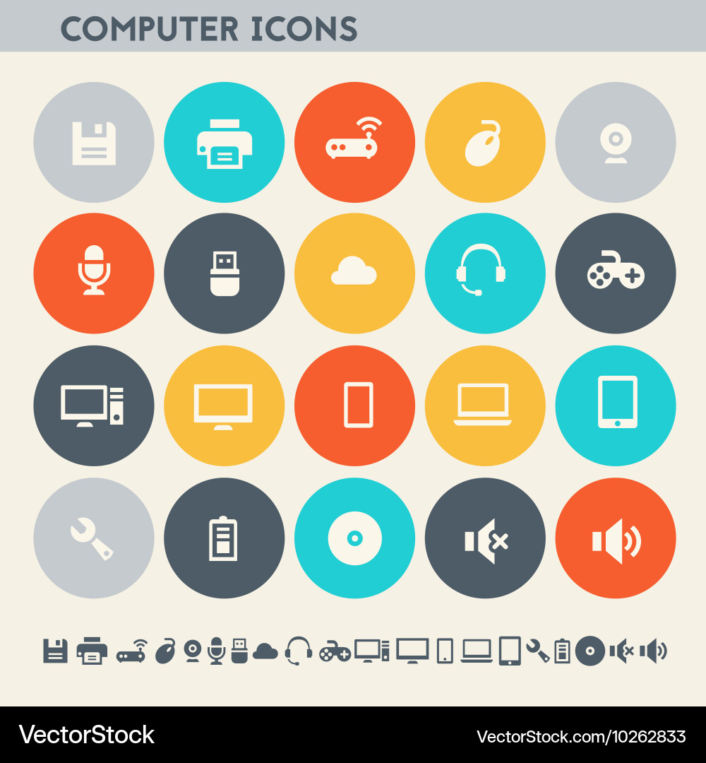 Computer icon set multicolored square flat vector image